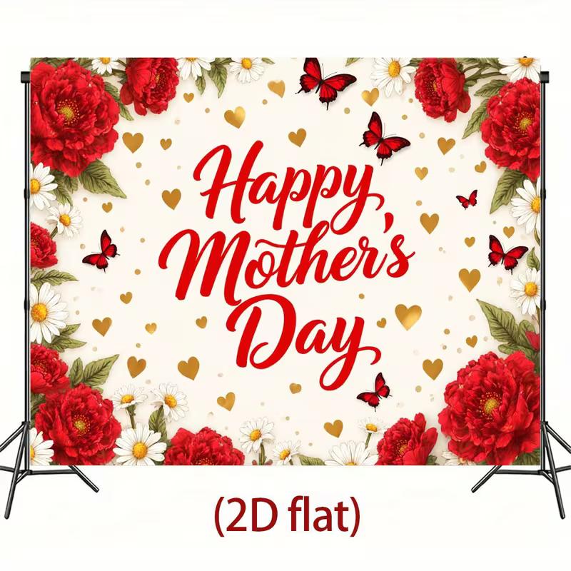 2D Florale Muttertags-Kulisse, Rotes Blumendesign mit Schmetterlingen für Party & Heimdekoration