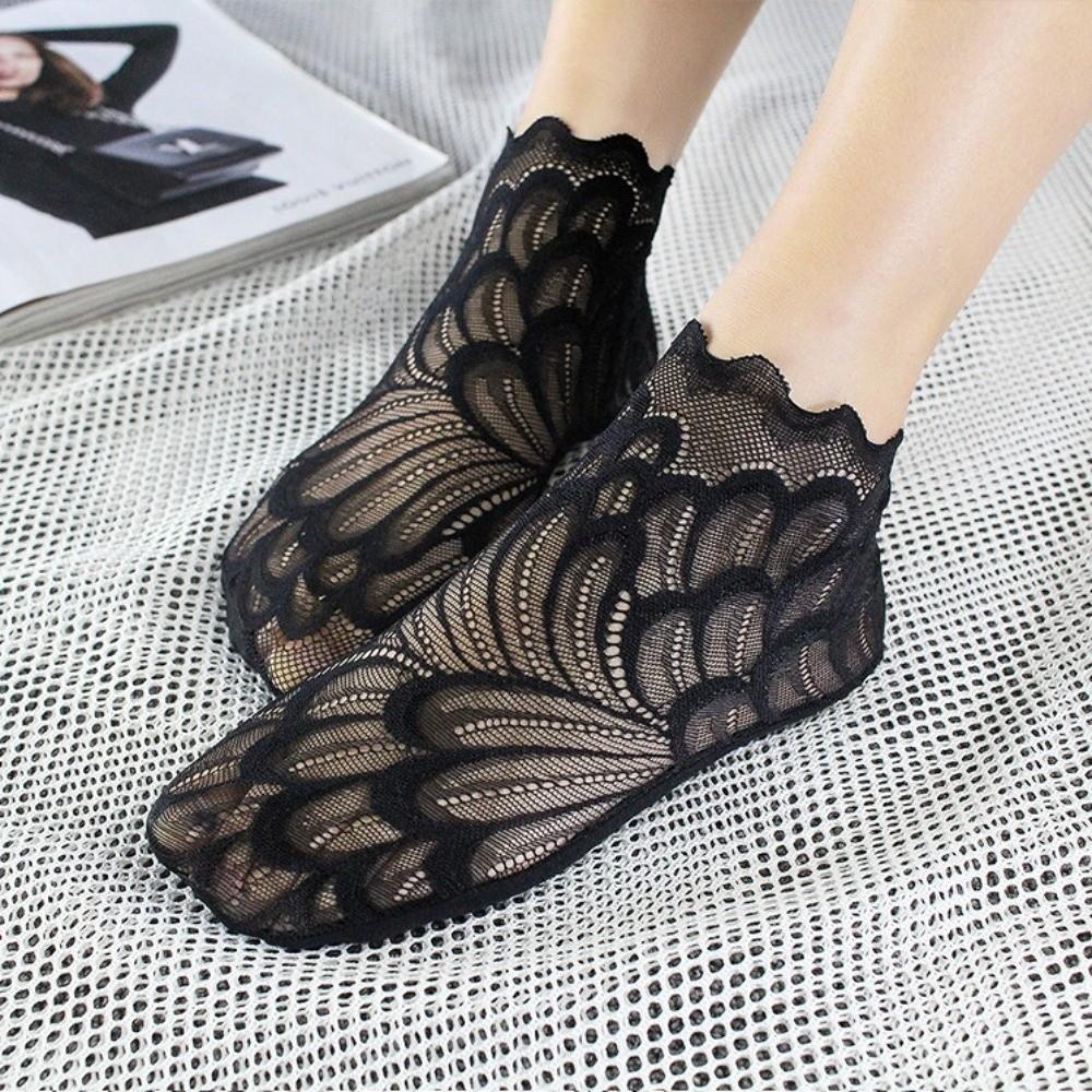 Lace Flower Mesh Ankle Socks Breathable Transparent Boat Socks Elastic Non-Slip Fishing Net Stockings Women's Fashion