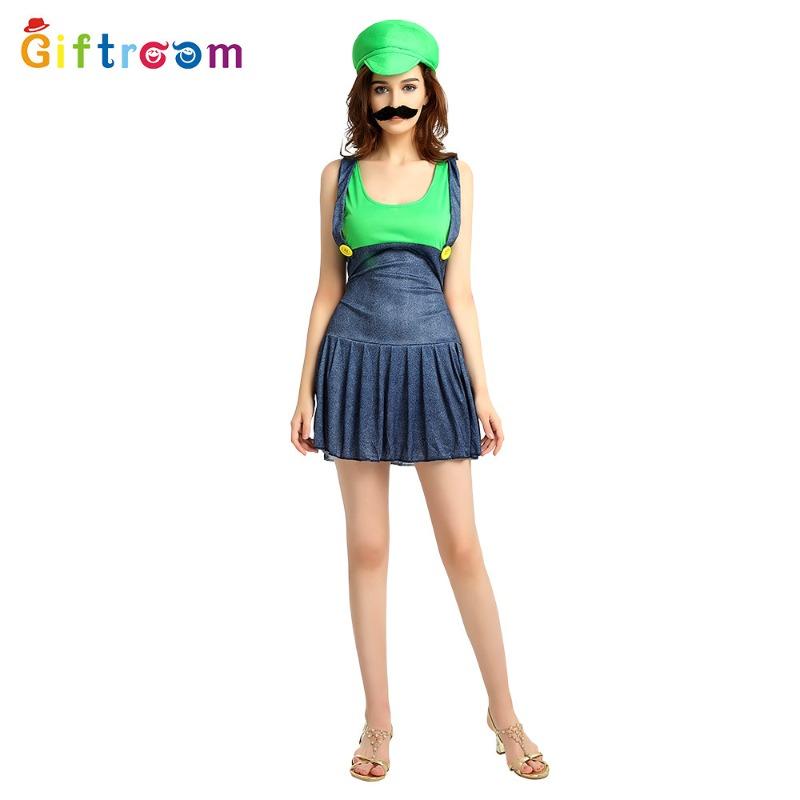 Halloween Costume Female Adult Mary Costume, Mario Dress Female Skirt Stage Anime Game Uniform