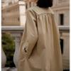 Womens Mid-Length Water-Resistant Wrinkled Trench Coat Cotton Blend Long Sleeve Single-Breasted Office Chic
