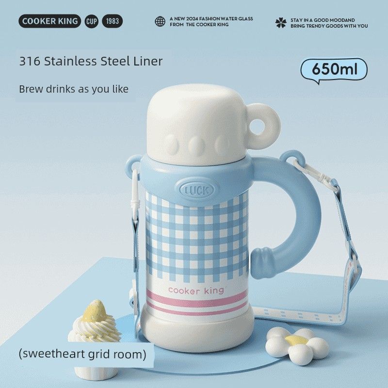 Cooker King/Chuidahuang 316 Stainless Steel Diagonal Large-Capacity Thermos Cup, Cute and Portable School Cup 650ml