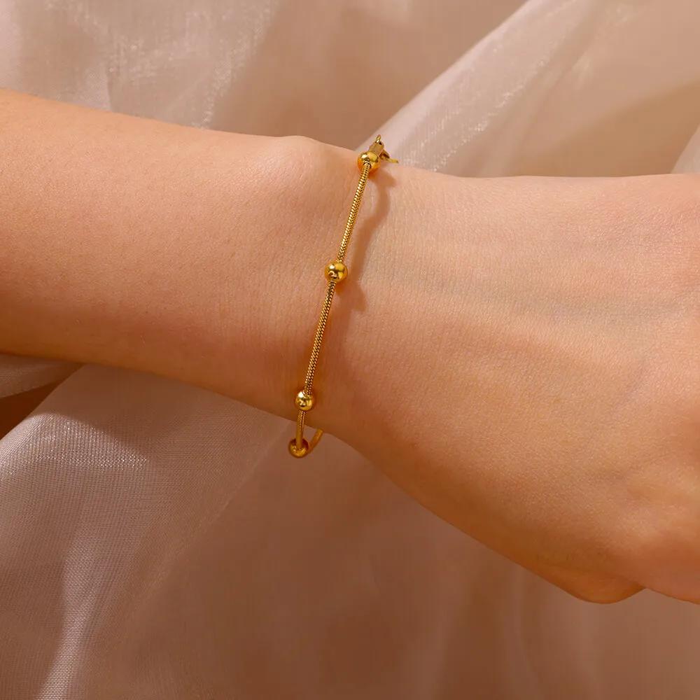 Retro Minimalist Elegant Bead Bracelet Golden Circular Snake Chain Bracelet Fashionable Jewelry Gift For Women