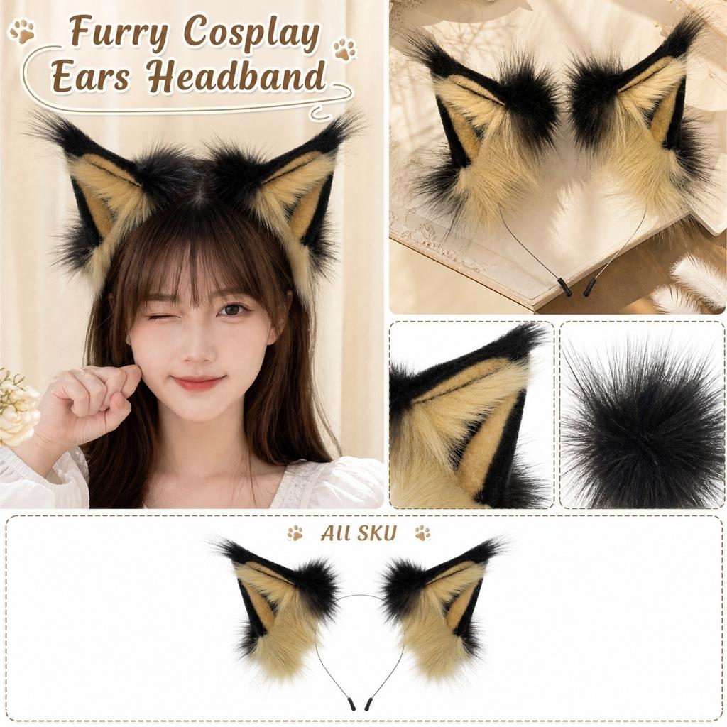 Adjustable Ears Headband - Plush Furry Costume Hair Accessory for Halloween Party Role Play