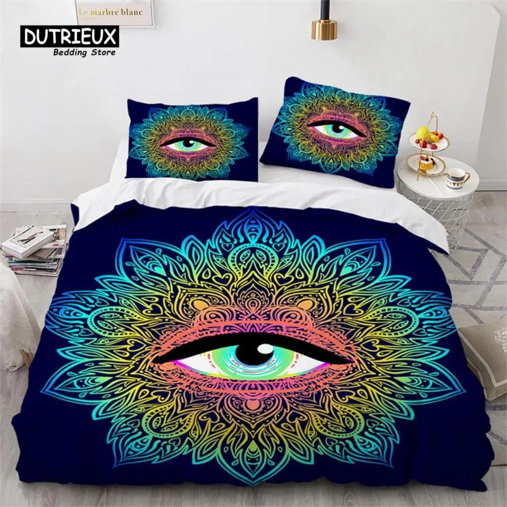 Husă de pilota cu ochi colorați 3D, din microfibră, cu tatuaj, cu ochi care văd, cuvertură de pat Boho Mandala