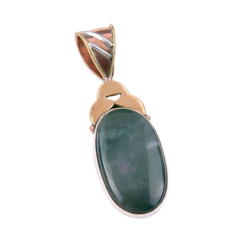 Natural Bloodstone 925 Solid Sterling Silver Jewelry TwoTone Pendant 1.75" L4p69