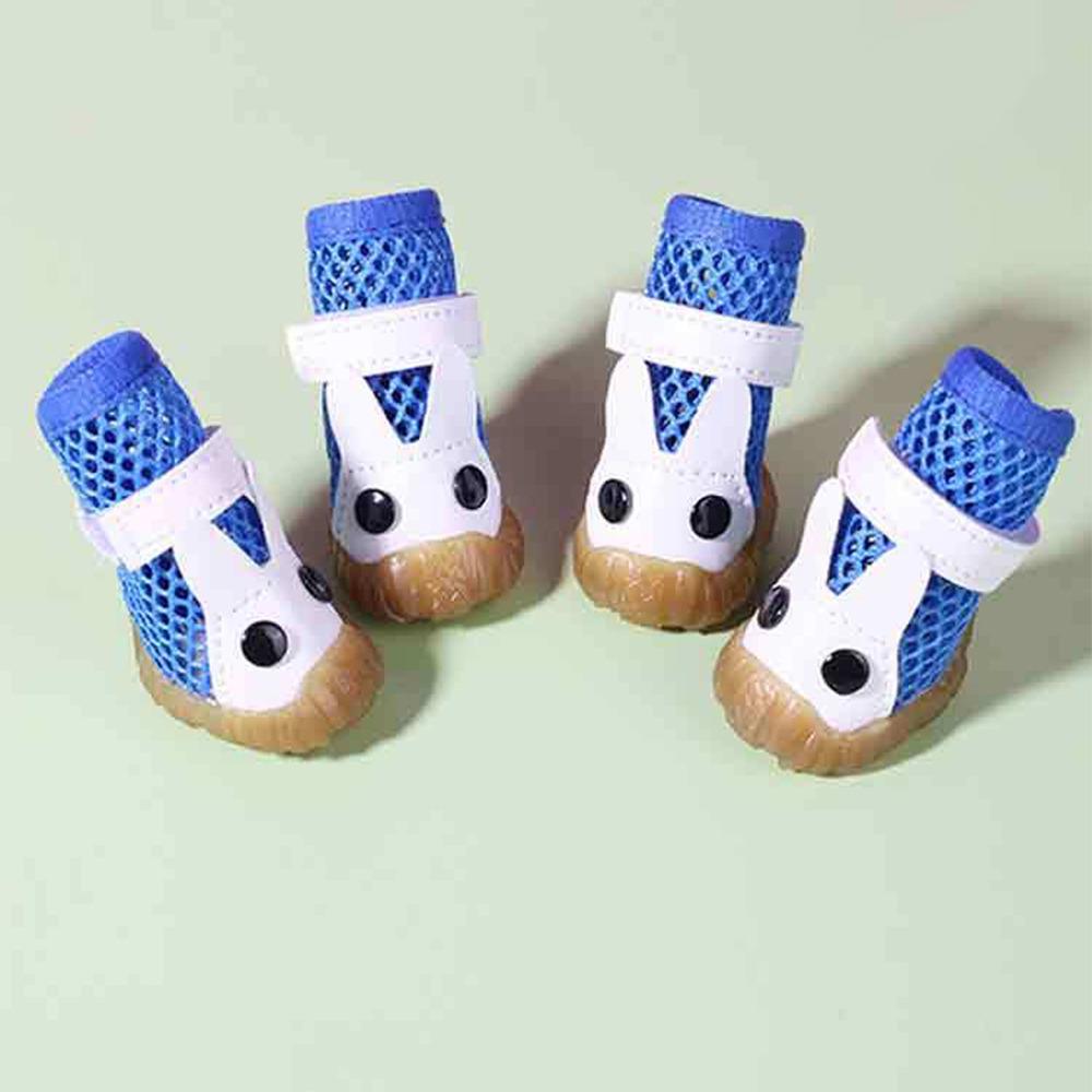 4Pcs Non-slip Dog Breathable Net Shoes Hollow Out Dog Paw Protectors Dog Sneakers All-season Use Size 4 синий
