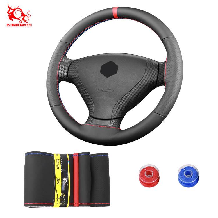 Best Quality Gloss Universal Hand Sewn Black Leather with Holes Steering Wheel Cover Designer