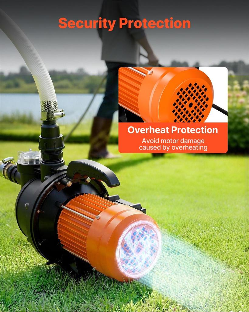 Shallow Well Jet Pump, 1300W, 230V 4800L/H Maximum Flow Rate, PP Garden Well Jet Pump with 8 M Suction Height, Thermal Protection, European Voltage