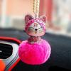 Cute Car Pendant Lovely Lucky Cat Rhinestone Chinese Style Cartoon Plush Fur Ball Decoration Hanging Ornaments Auto Accessories