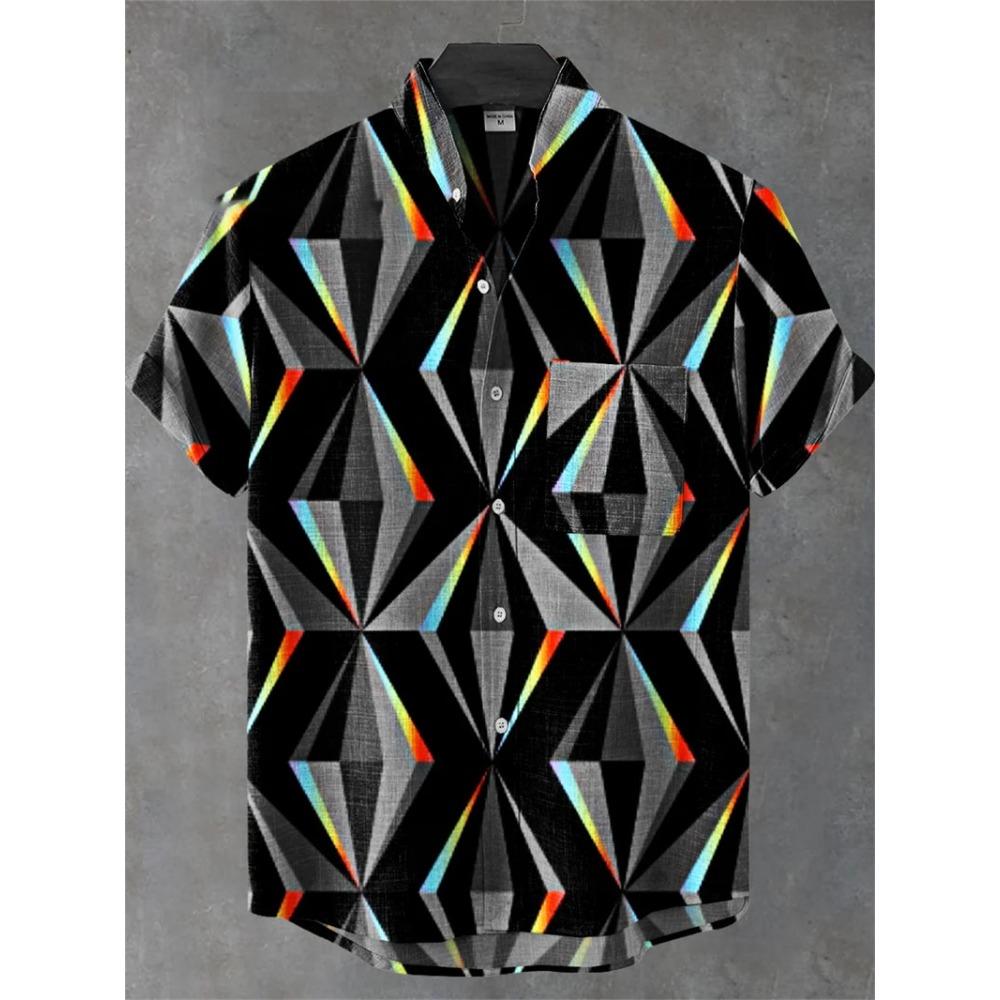 Camisa Casual de Manga Corta Transpirable Cómoda para Hombre Rayas Estampado 3D Botones Moda Camisa de Hombre Camisas Hombre Abstracto