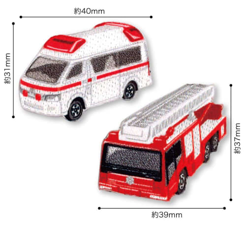 Pioneer Tomica Patches: Toyota Himedic Ambulance and Hino Fire Truck with Ladder (Morita Super Gyro Ladder) TOM650-TOM28