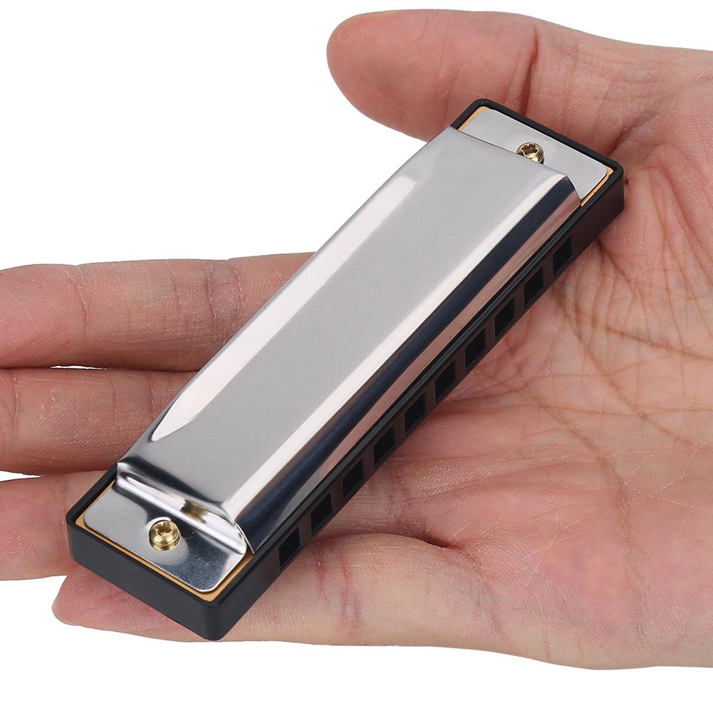 10 Hole Metal Harmonica Children Toy Blue Rock Jazz Folk Harmonicas Sliver