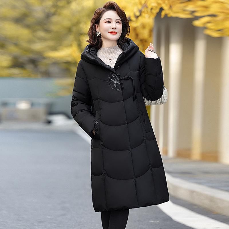 

Plus Size Mid-Length Down Jacket for Mature Women - Winter Coat 4XL (for 135-150 jin) чёрный