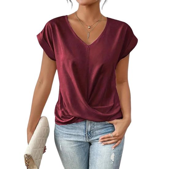 Sommer-Shirts für Damen, kurzärmelig, V-Ausschnitt, einfarbig, lässig, atmungsaktiv, vielseitige modische Bluse für Jeansröcke