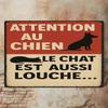 Vintage French Pet Warning Metal Sign, Rustic Dog Cat Tin Plaque, Funny Wall Decor for Home