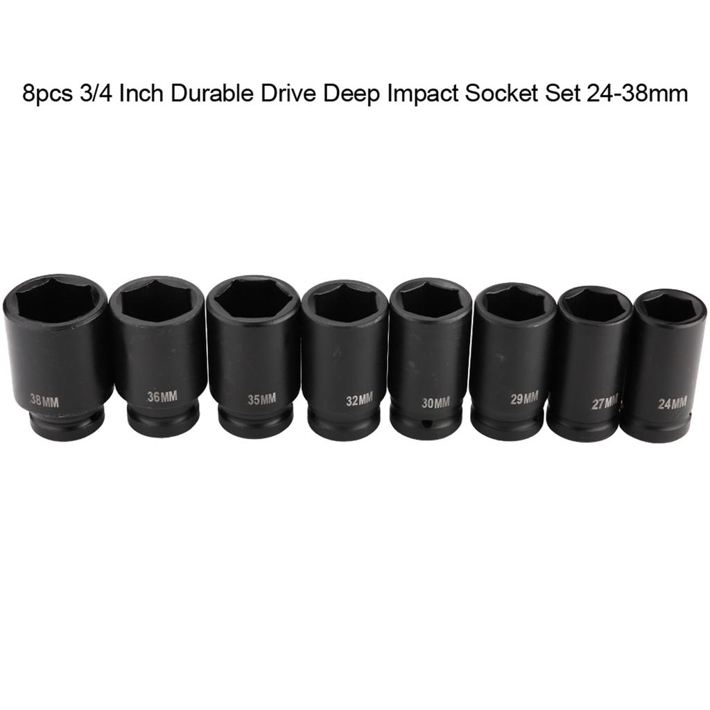 8pcs 3 4 Inch Durable Drive Deep Impact Socket Set 24‑38mm