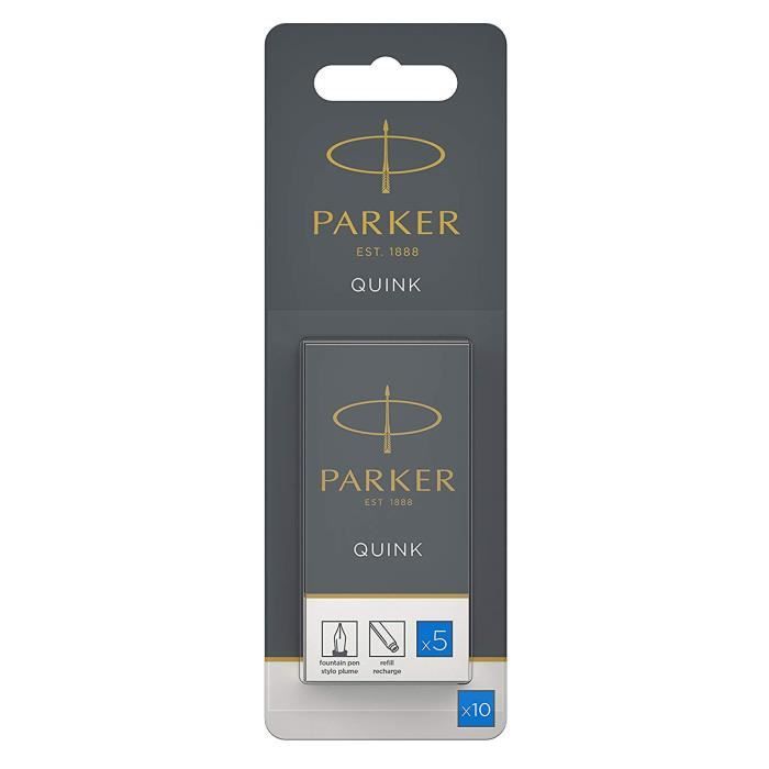 Cartouches d'encre - PARKER - Quink - 10 pièces - Bleu - Standard - Pour stylo plume