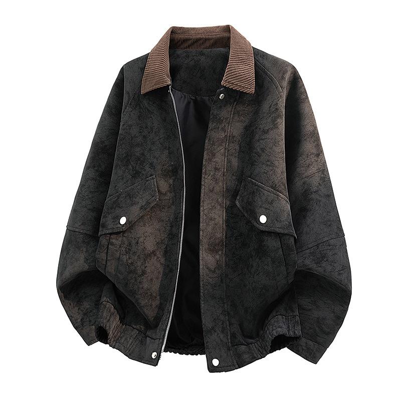 Men's leather jacket, new PU leather American vintage workwear, old money windsurfer motorcycle, simple street leather jacket for men