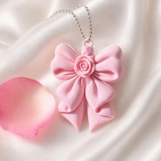 3D Printed Rose Bow Pendant, Cute Keychain for Bag, Pink Hanging Ornament for Valentine's Day, Gift for Girlfriend