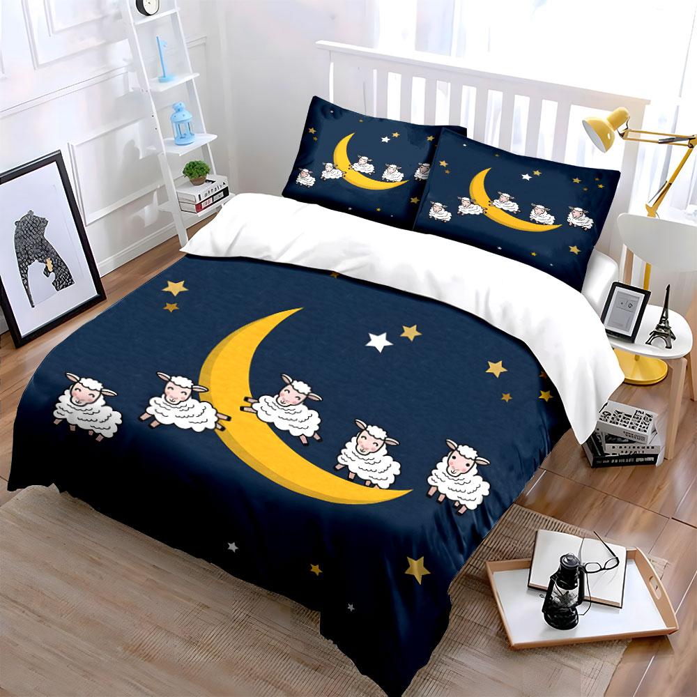"Moon and Sheep Starry Bedding" Bedding Duvet Cover Set Duvet Cover Pillowcases (1 * Duvet Cover 2 * Pillowcases, Without Duvet Insert)