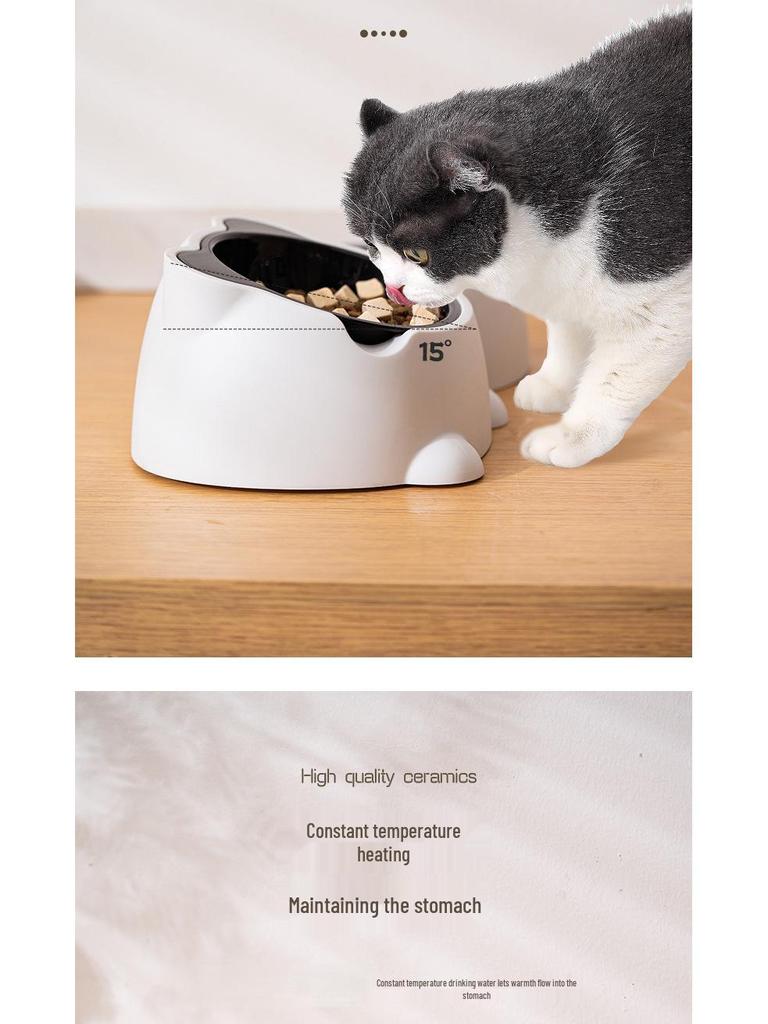 Ceramic Anti-Spill Temperature-Regulating Pet Bowl - Slanted Design for Cats and Dogs
