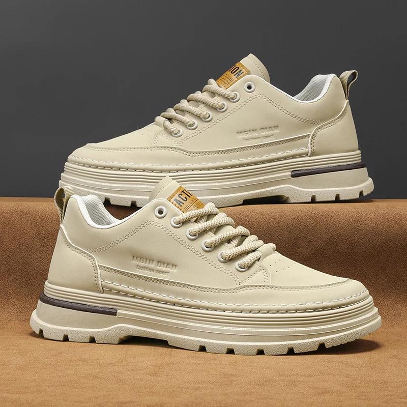 Men Casual Sneakers Men's Sneaker Shoes Autumn Thick Soled Fashion Leather Casual Workwear Sneaker Motorcycle Shoes