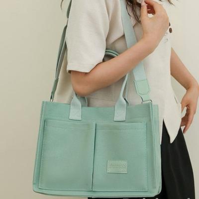 Canvas-Tasche für Damen, große Tasche mit mehreren Taschen, trendige diagonale Umhängetasche, Handtasche mit breitem Schultergurt, Tragetasche