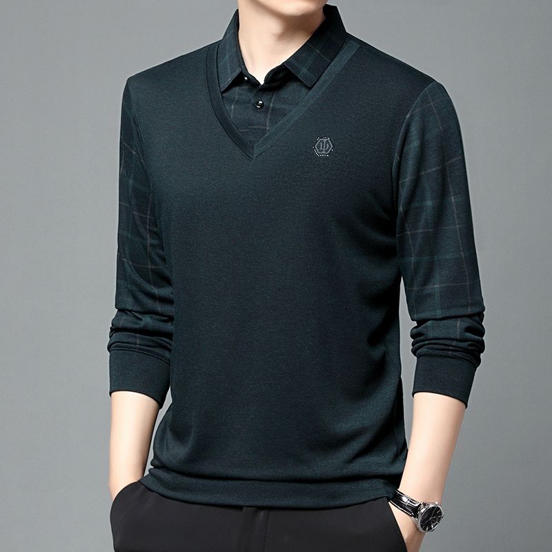 

Men s Winter Fleece Warm Fake Two-piece Collar Casual No-Iron Basement Shirt L чорний