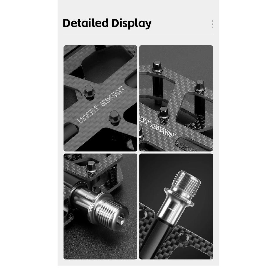 WEST BIKING Ultra-Light Carbon Fiber Pedals 3 Bearing Cycling Pedals Labor Saving Anti-Slip MTB Road Bicycle Pedal Accessories
