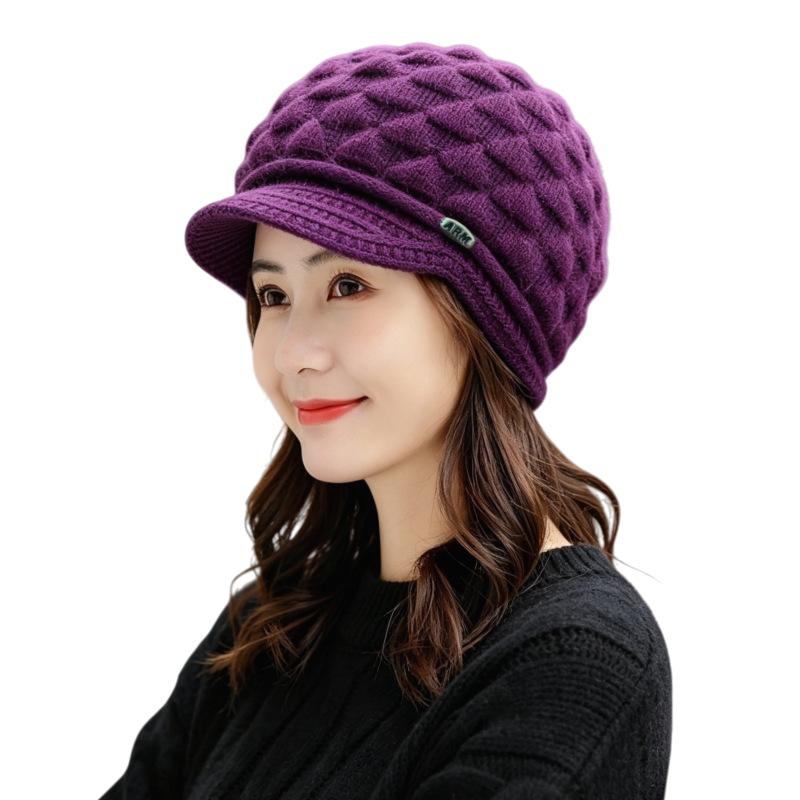 Hat Women's Fashion Beret Middle-aged and elderly Warm Ear Protector Mom Hat Cold-proof Plush Knitted Woolen Hat