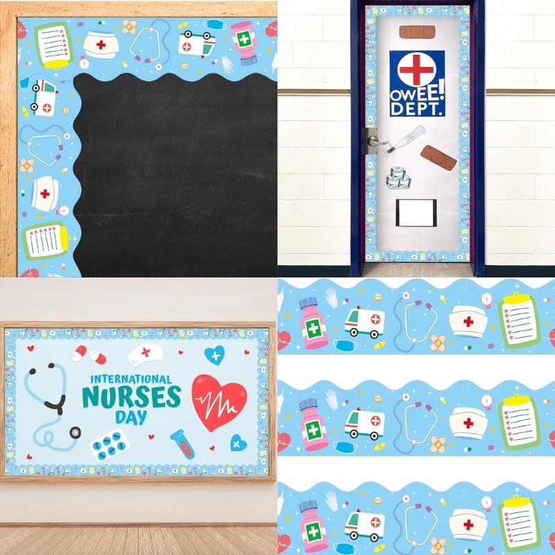 18m/59ft Nurse Day Border Sticker 70mm Wide Nurse Day Decorative Border Trim Wall Sticker for Hospital Celebration
