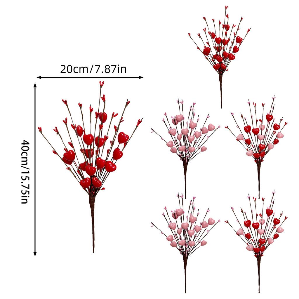 6 Stück Künstliche Herzbeeren Picks Valentinstagsfeiertag Dekorative Herzbeeren Stiele Zweige für
