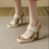 2025 new Korean version summer versatile retro word with waterproof table thick heel Roman sandals women's high heel shoes