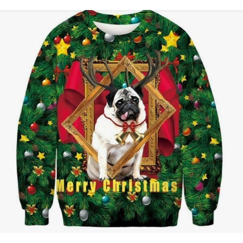 Christmas Pattern Cute Cat Dog Surroundings Autumn Winter Long Sleeved Fashionable Casual Loose Women's Pullover