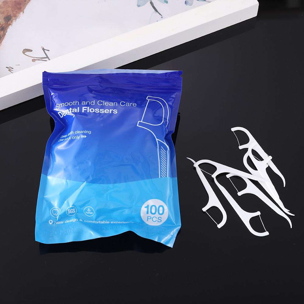 Portable Disposable Dental Floss Portable Dining Oral Dental Floss-stick 100 Pcs/bag