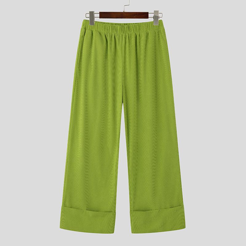 INCERUN мужские вельветовые брюки с эластичной талией, длинные, повседневные, широкие брюки с карманами S зелёный