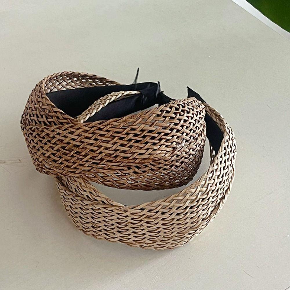 Hair Band Wide Edge Hairband Vacation Style Bohemian Style Hair Hoop Straw Weave Headband Kids