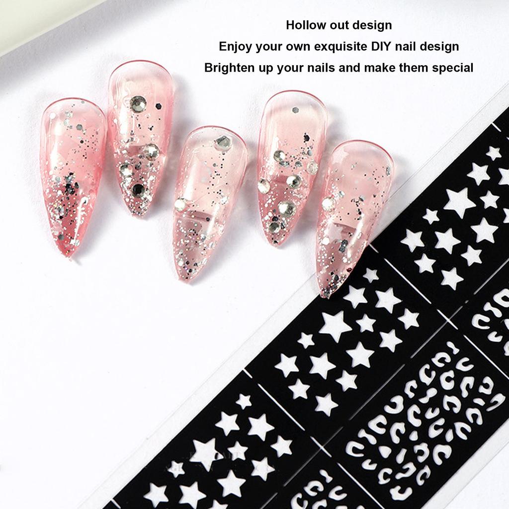 5 Blätter Nailart-Druckvorlage Verschiedene Muster Ausgehöhlte Nagelaufkleber Stempel-Schablonenplatten