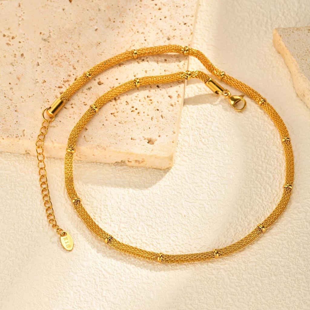 Trendy Mesh Bead Chain Necklace for Women,18K Gold Plated Stainless Steel Hollow Necklaces,Waterproof Jewelry Gifts