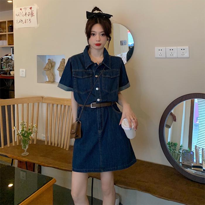 

Летнее французское джинсовое платье-чай для миниатюрных женщин 2025 XL