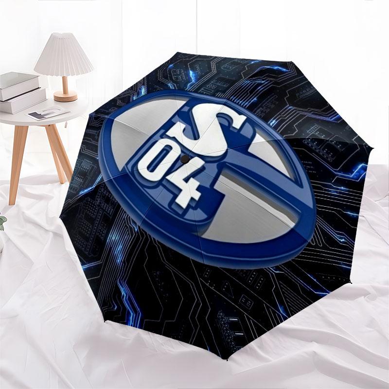 Motif FC Schalke 04, parapluie pliant automatique, design portable et pliable, 8 baleines, un cadeau de Noël ou d'anniversaire.
