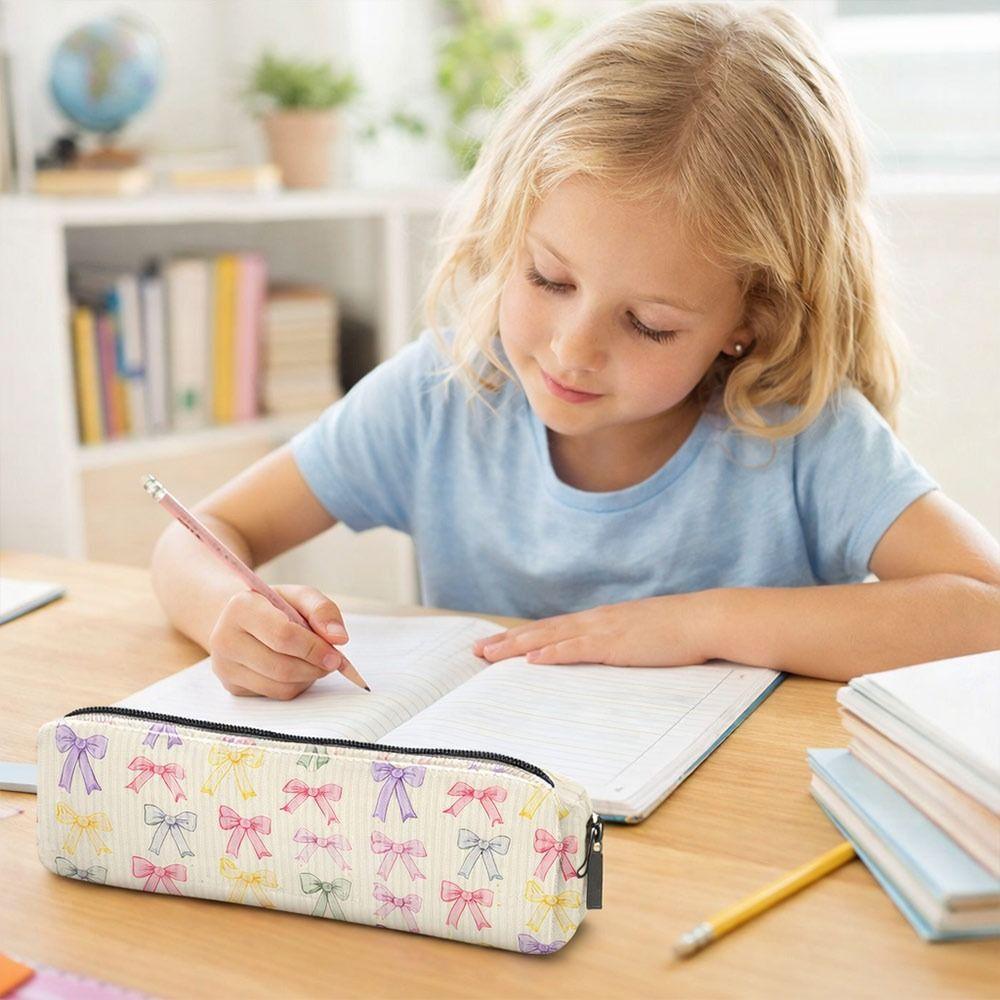 Portable Bowknot Pen Bag Zipper Closure Pencil Pouch New Pencil Case  School Supplies