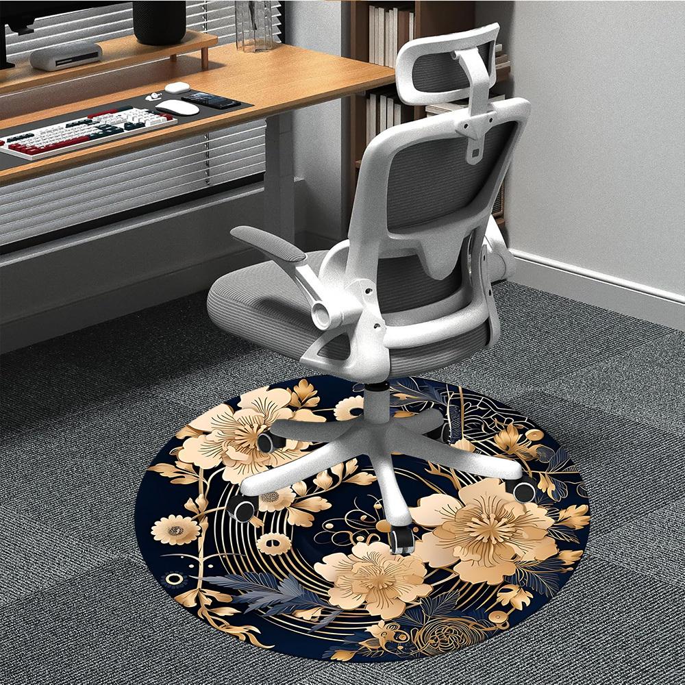 1pc Floral Ornament Office Round Area Rug, Indoor Mat Suitable For Office, Under Office Chairs Bedroom Living Room Home Decor, Room Deco