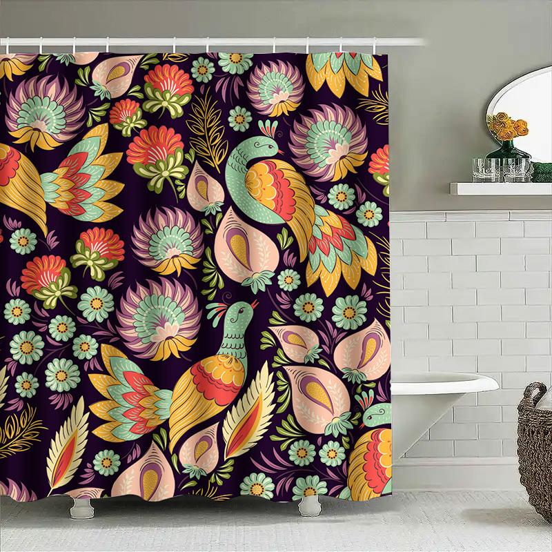 Kolorowy Kwiatowy Wzór Zasłona Prysznicowa Bohemian Dekoracyjny Zestaw Akcesoriów Łazienkowych do Wystroju Domu Poliestrowa Tkanina Odporna
