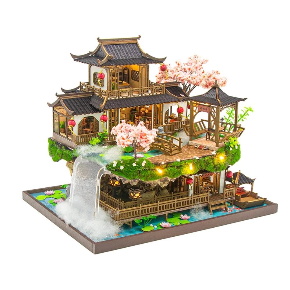 Dřevěné domečky pro víly pro kutily Miniaturní stavebnice Starověký čínský domeček pro panenky Casa s nábytkem 3D puzzle jako dárky pro přátele