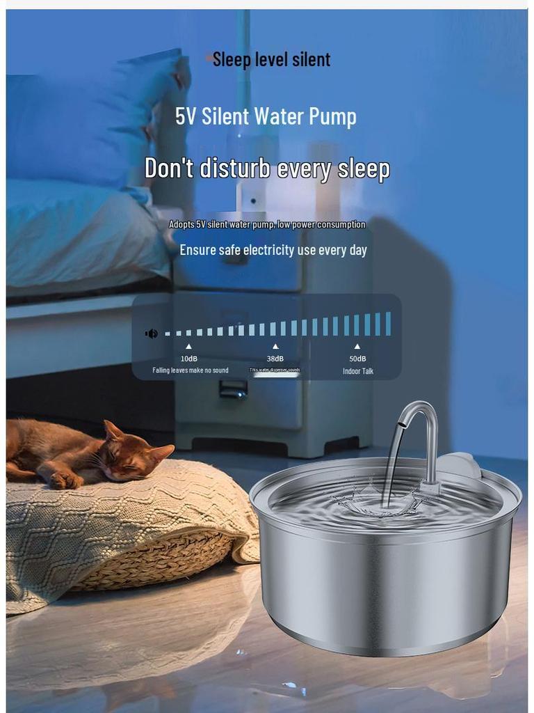 Simulated Faucet Pet Fountain with Automatic Circulation & Multi-Stage Filtration, Stainless Steel Design