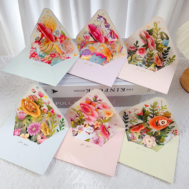 1pcs New Romantic Flower Birthday Christmas Card 3d Pop-Up Greeting Cards Party Wedding Decorations Creative Girl Envelope Gifts