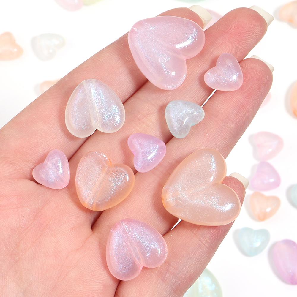 20-100pcs Acrylic Love Heart Beads Color Loose Spacer Charm Bead for Jewelry DIY Bracelet Necklace Phone Chain Beaded Material