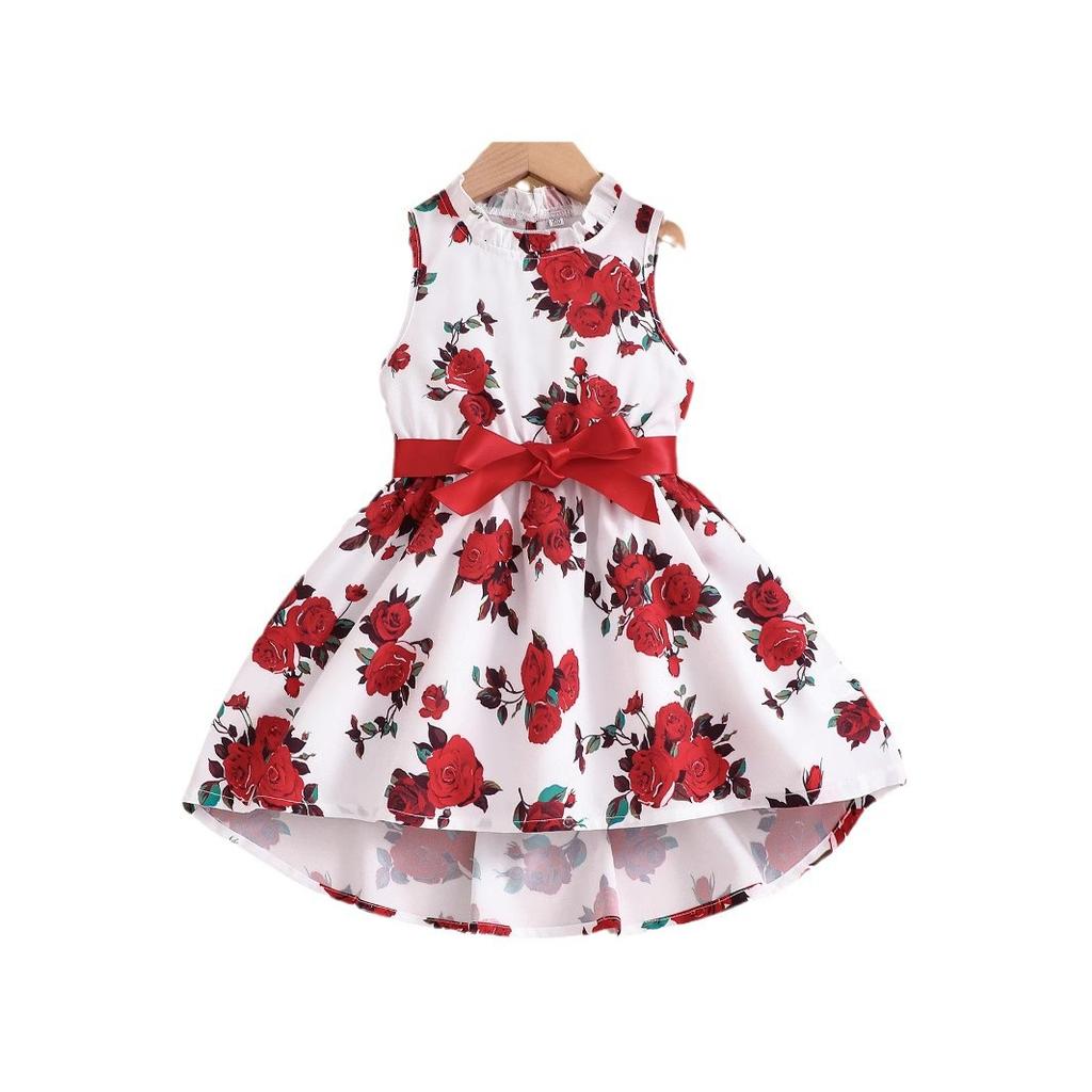 Girls' Vintage Rose Holiday Dress Summer Kids' Camisole Dress