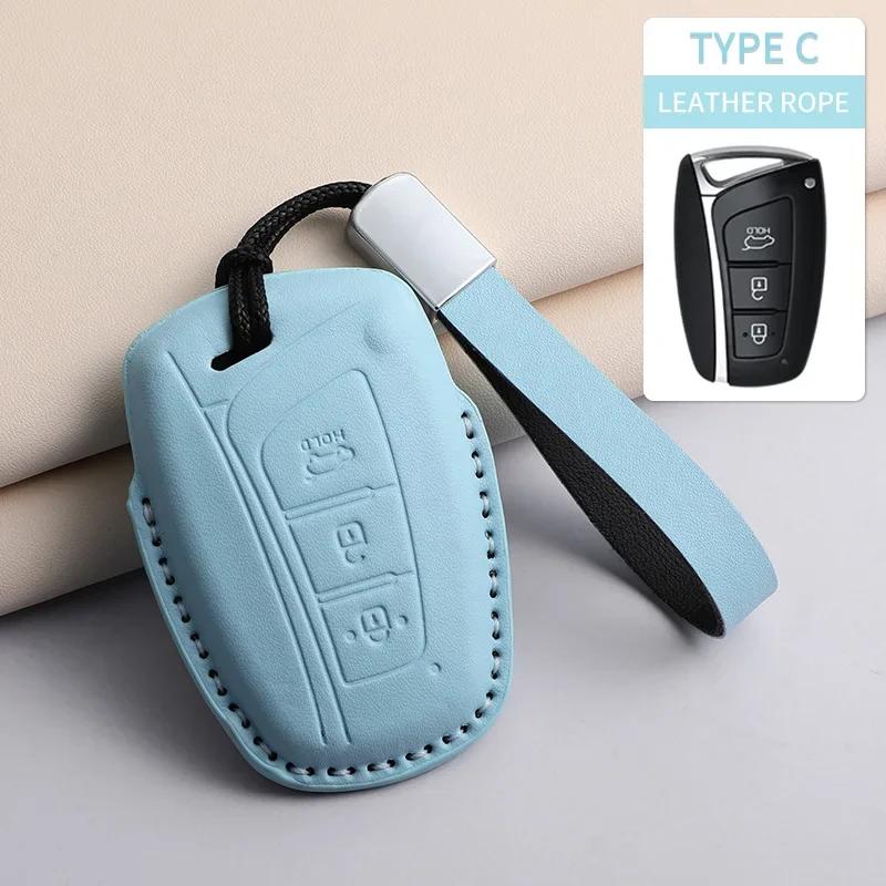 PU Leather Car Key Case Cover Holder Keychain Protective Shell for Hyundai Creta Ix35 Ix45 I10 I30 I40 Remote Key